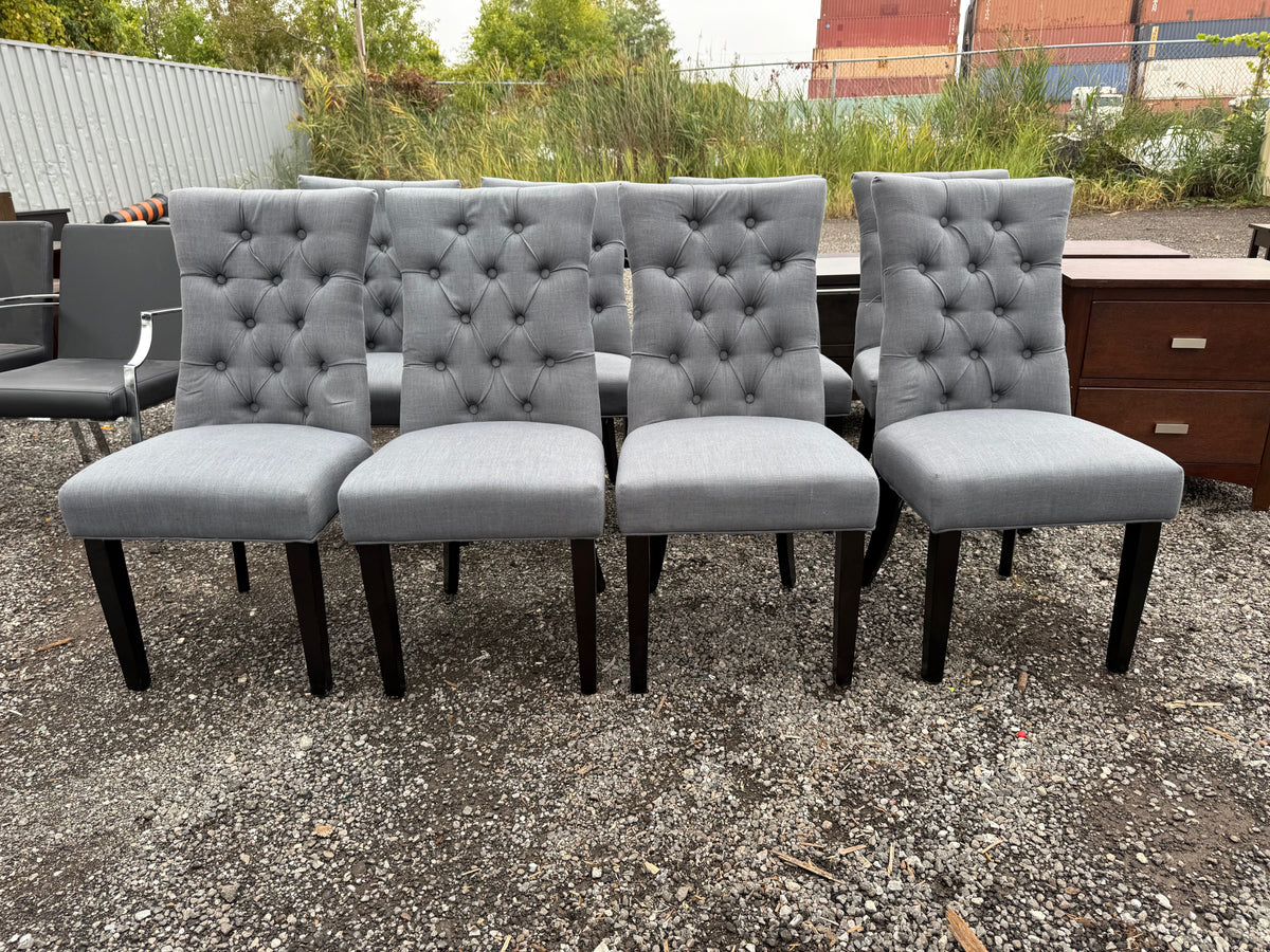 Set of 8 Grey Tufted Fabric Dining Chairs