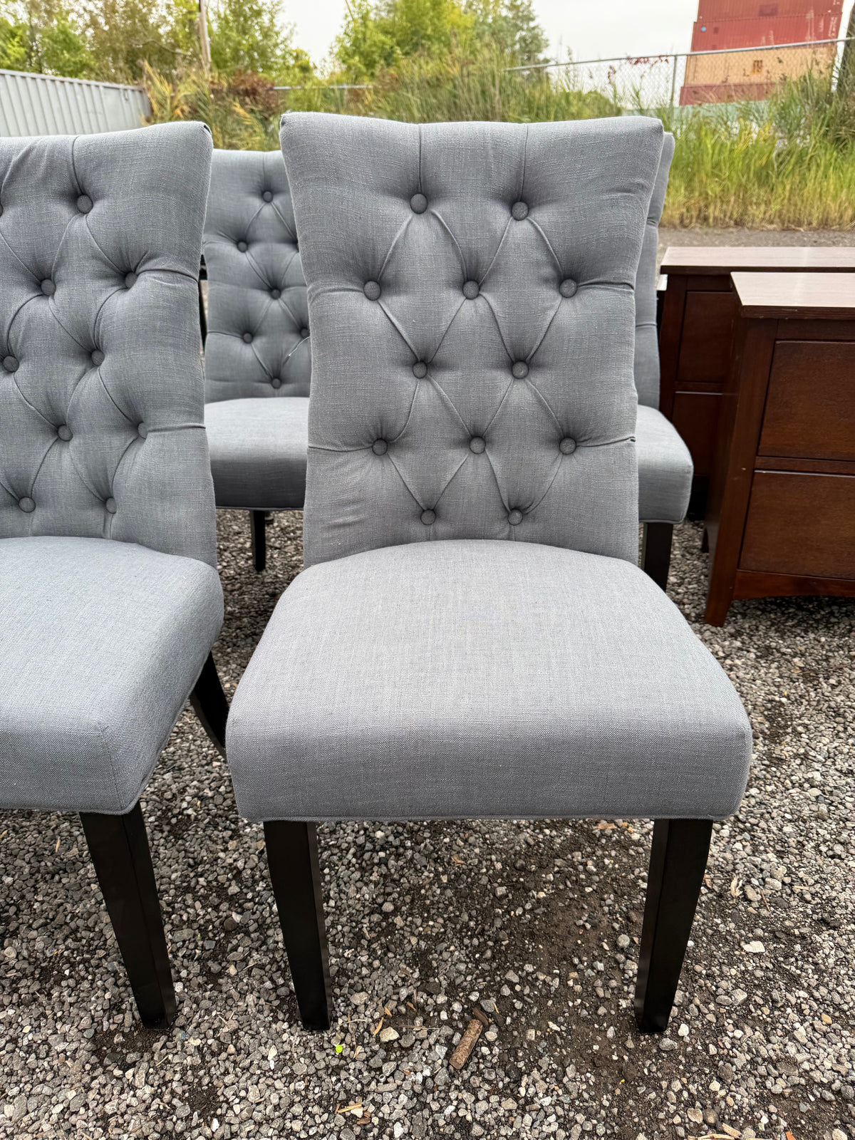Set of 8 Grey Tufted Fabric Dining Chairs