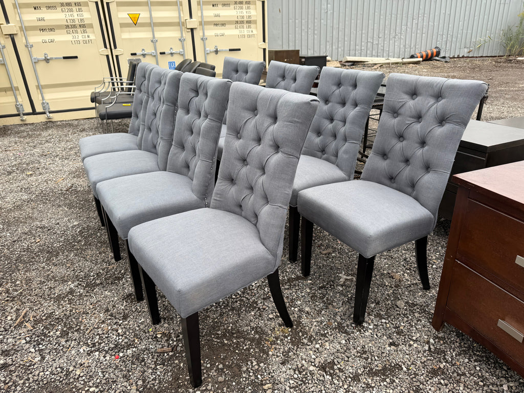 Set of 8 Grey Tufted Fabric Dining Chairs