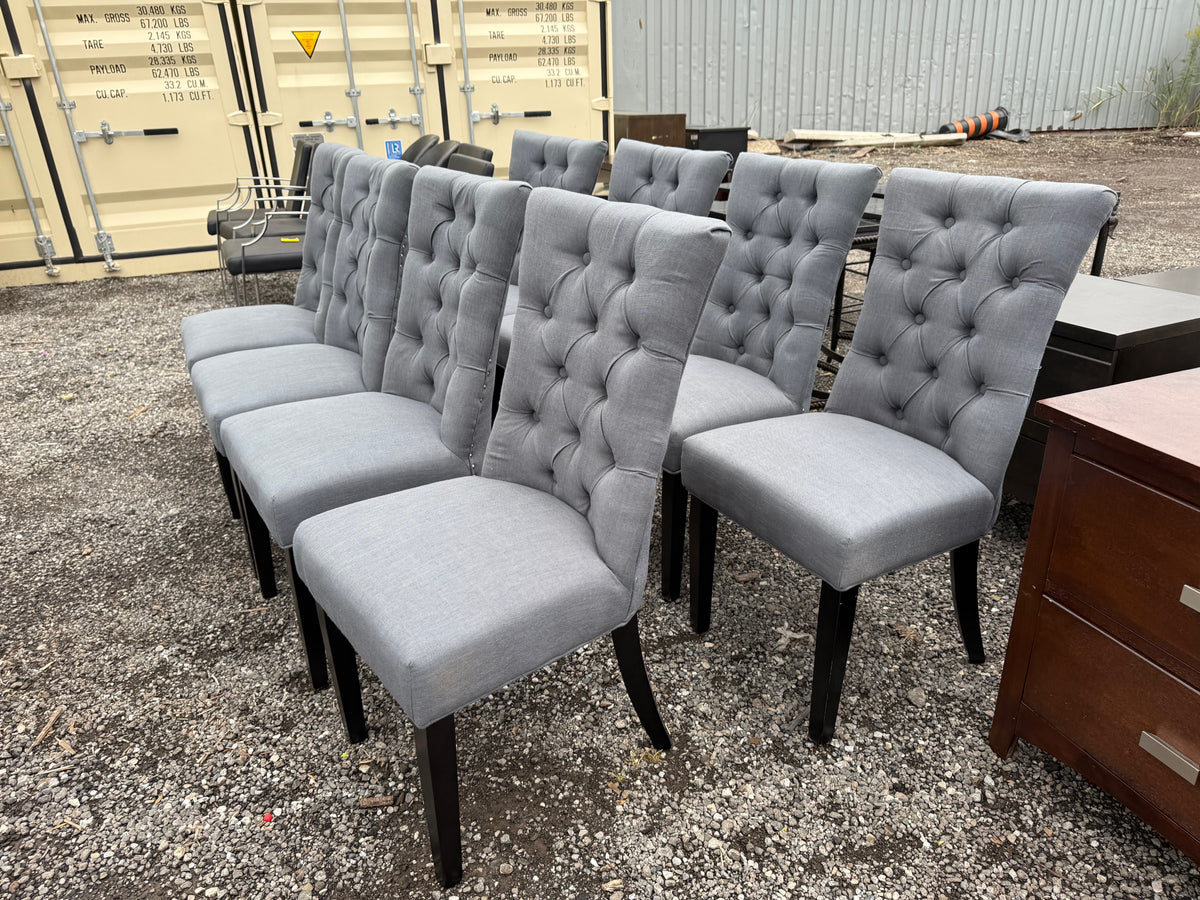 Set of 8 Grey Tufted Fabric Dining Chairs