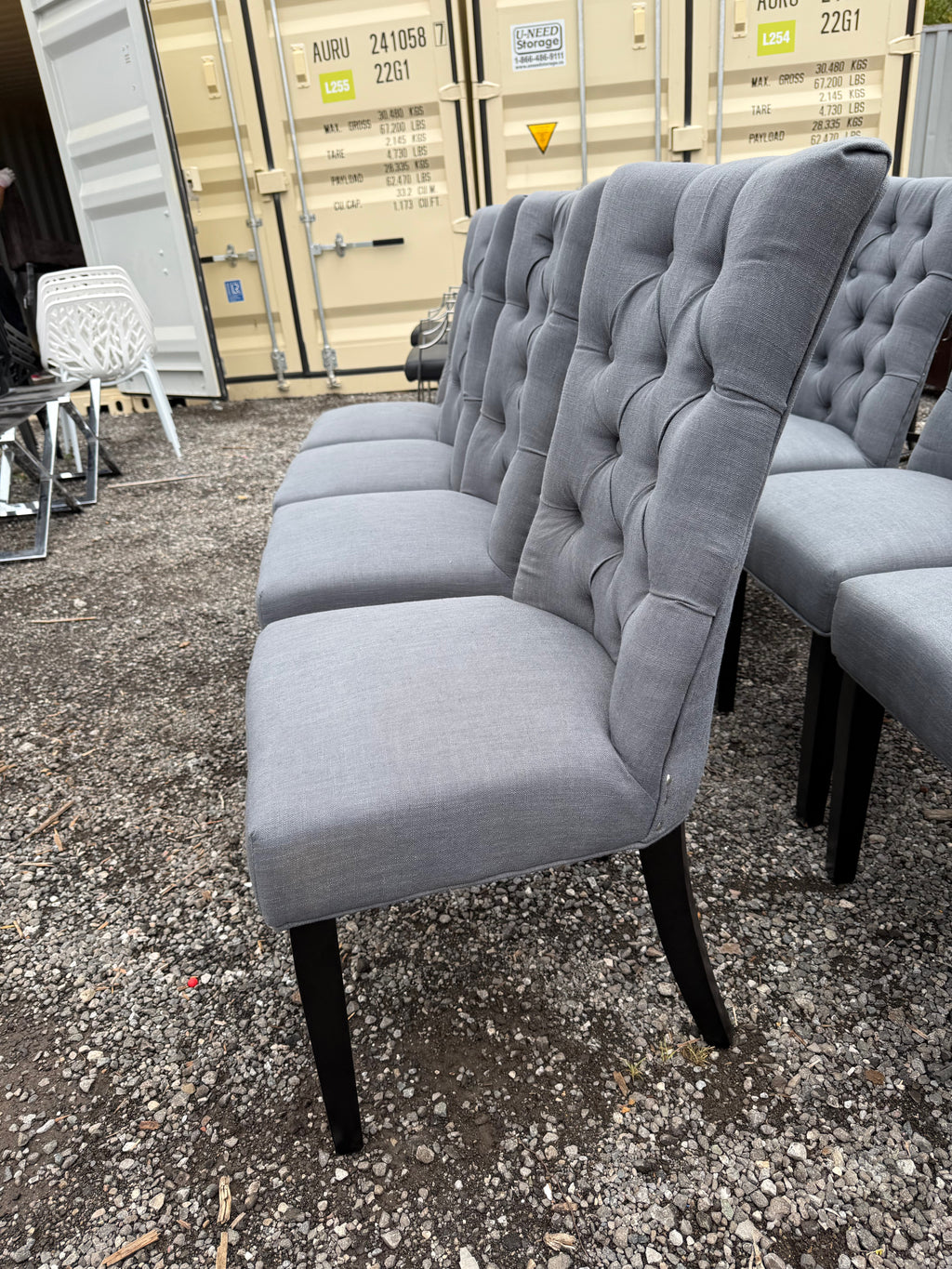Set of 8 Grey Tufted Fabric Dining Chairs