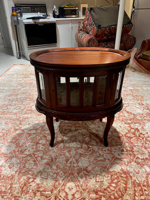 English Mahogany Oval Tray Top Tea Cabinet