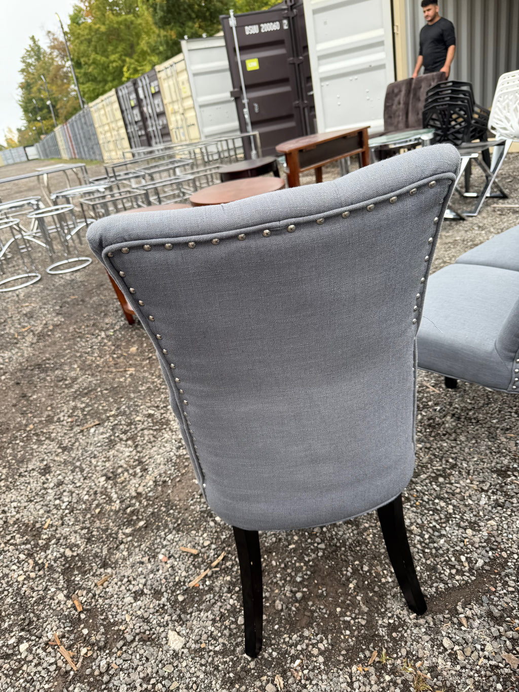 Set of 8 Grey Tufted Fabric Dining Chairs