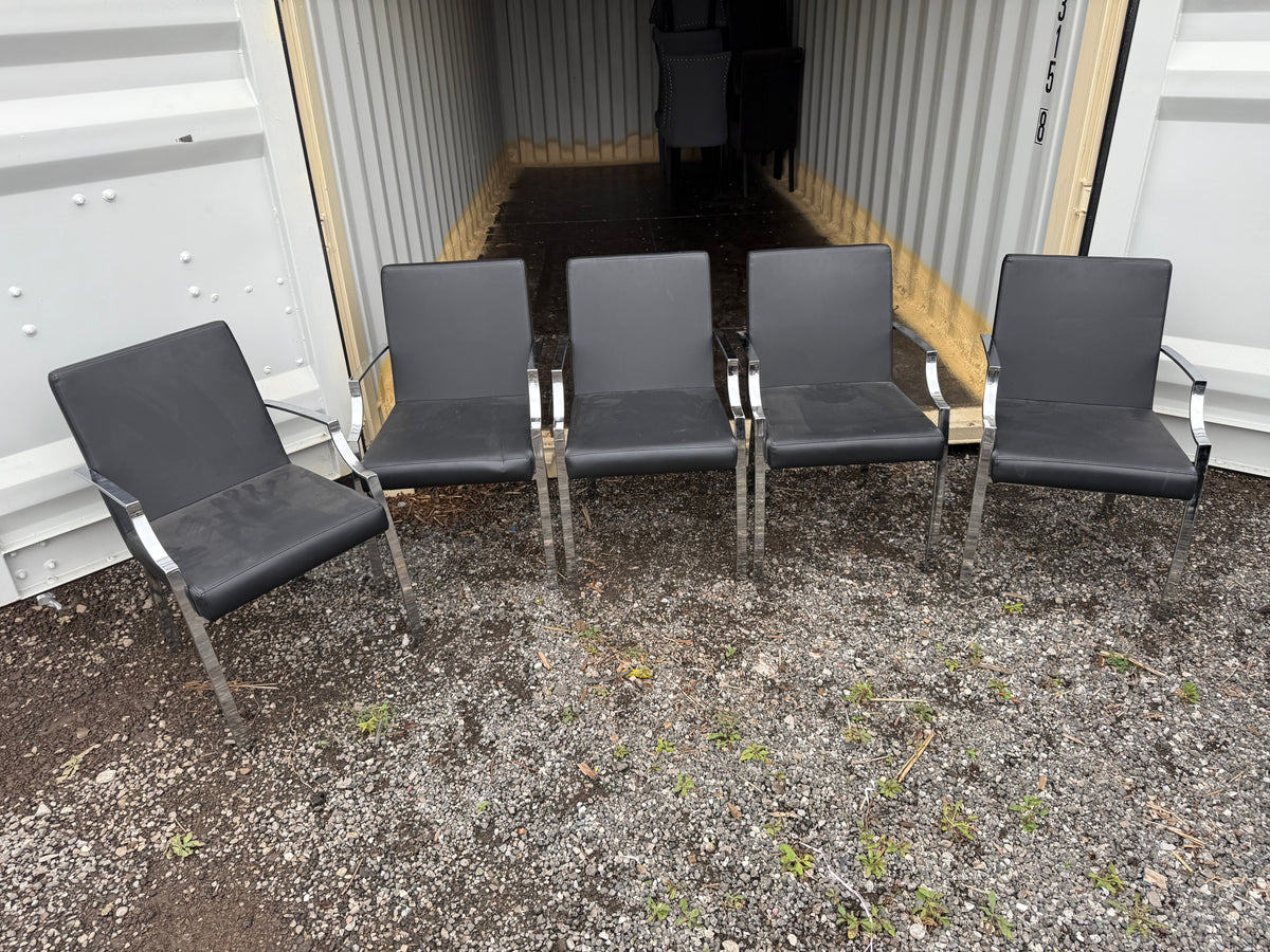 Set of 5 Black Faux Leather Armchairs