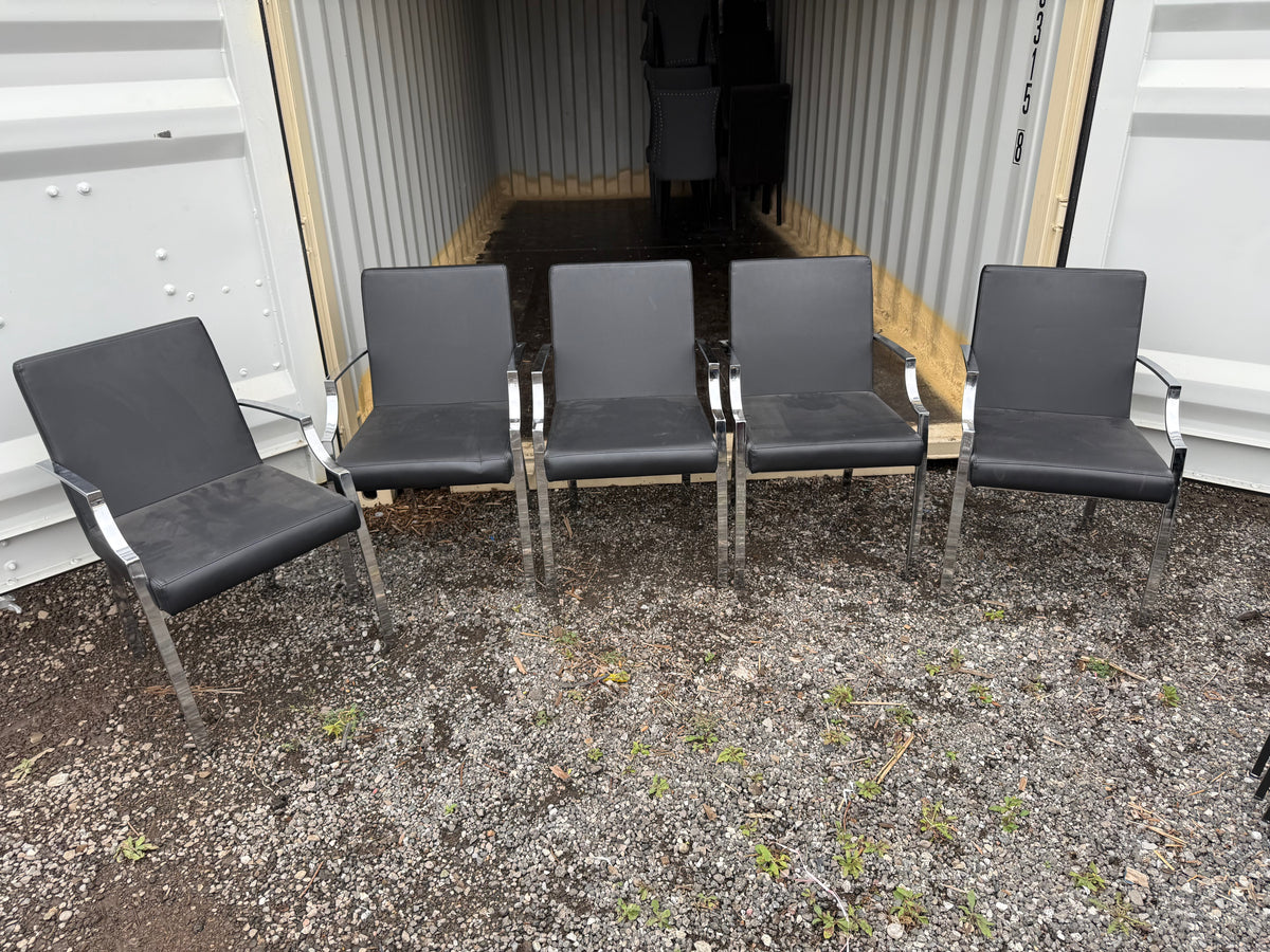 Set of 5 Black Faux Leather Armchairs