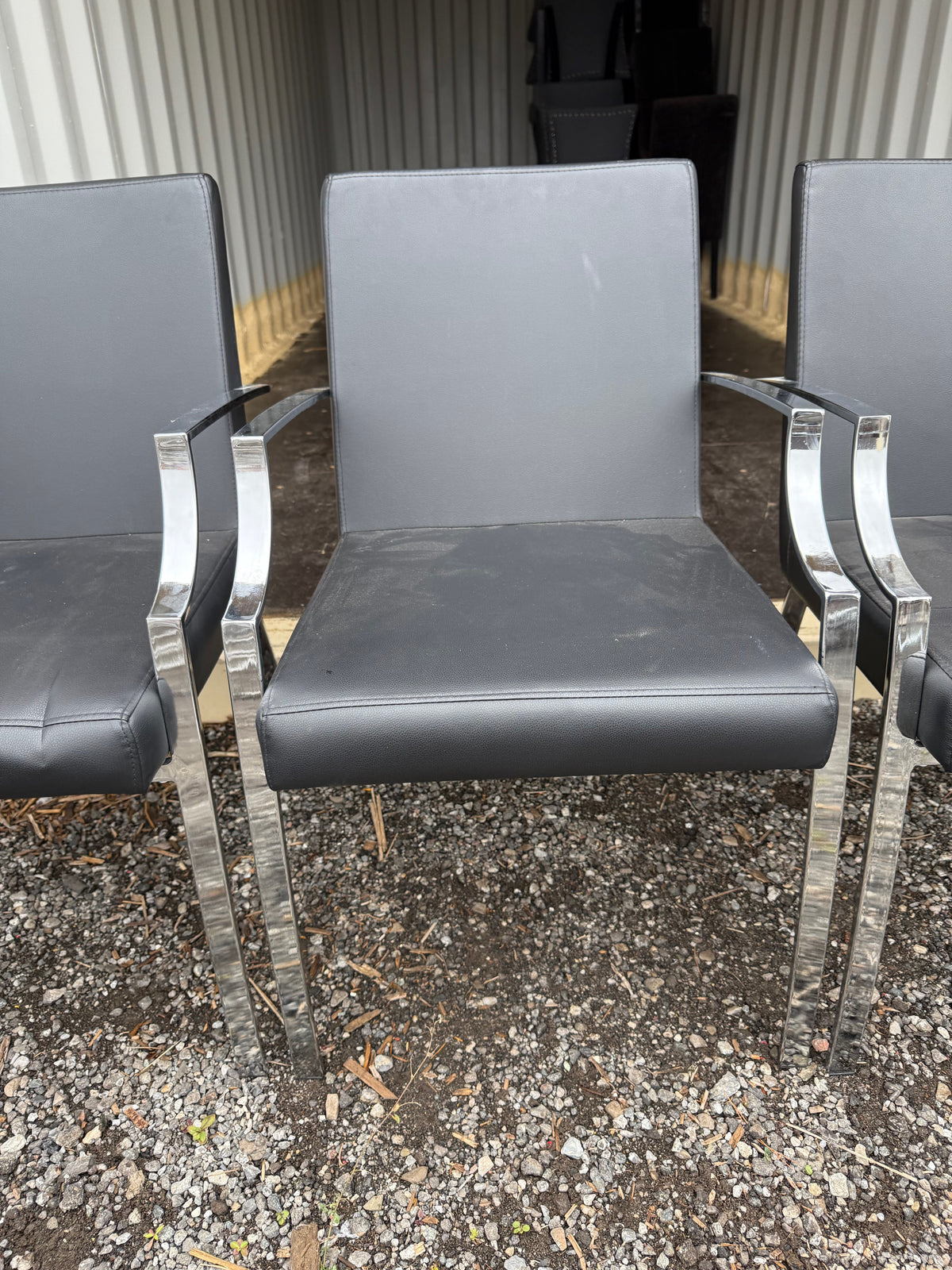 Set of 5 Black Faux Leather Armchairs