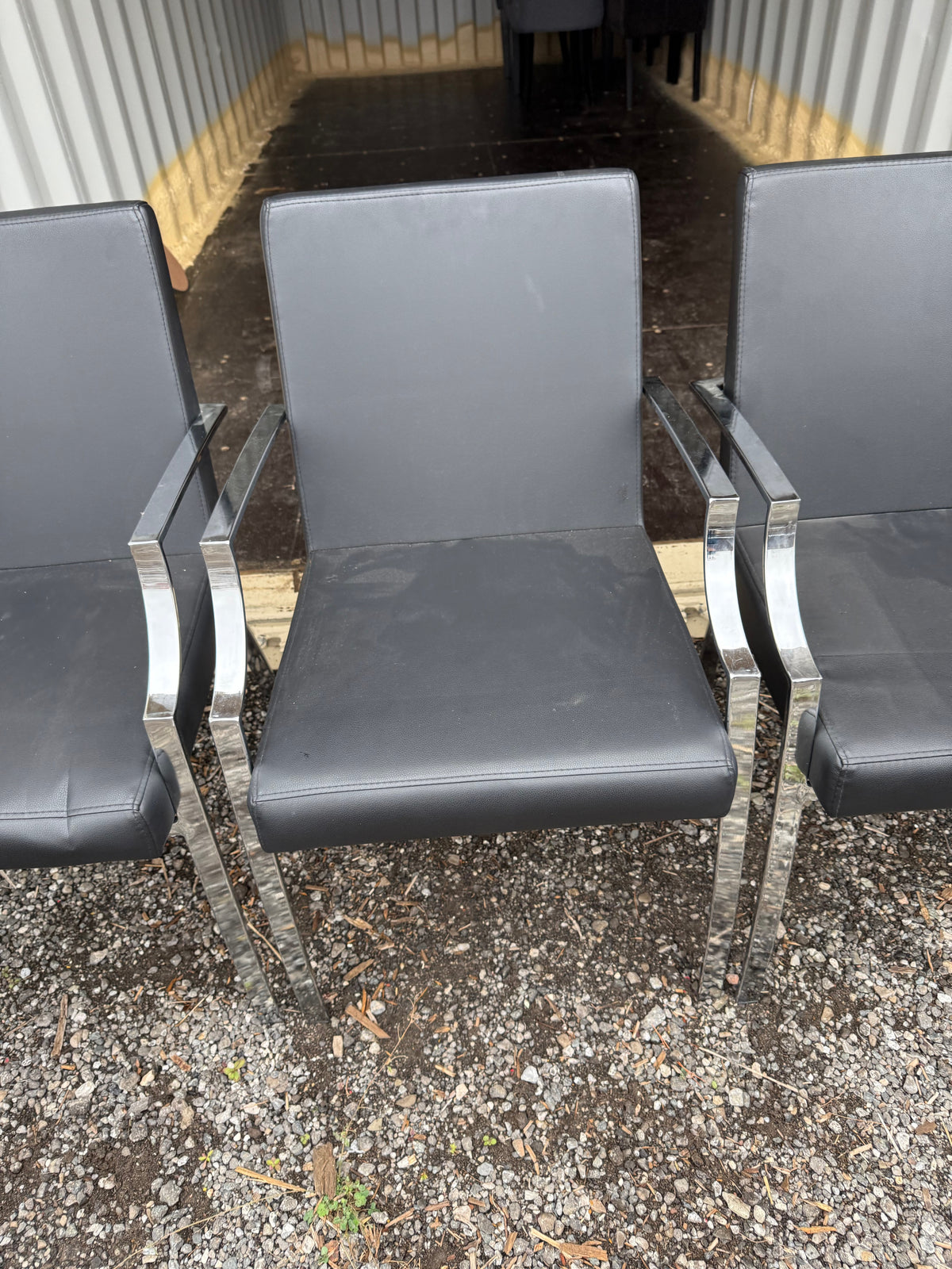 Set of 5 Black Faux Leather Armchairs