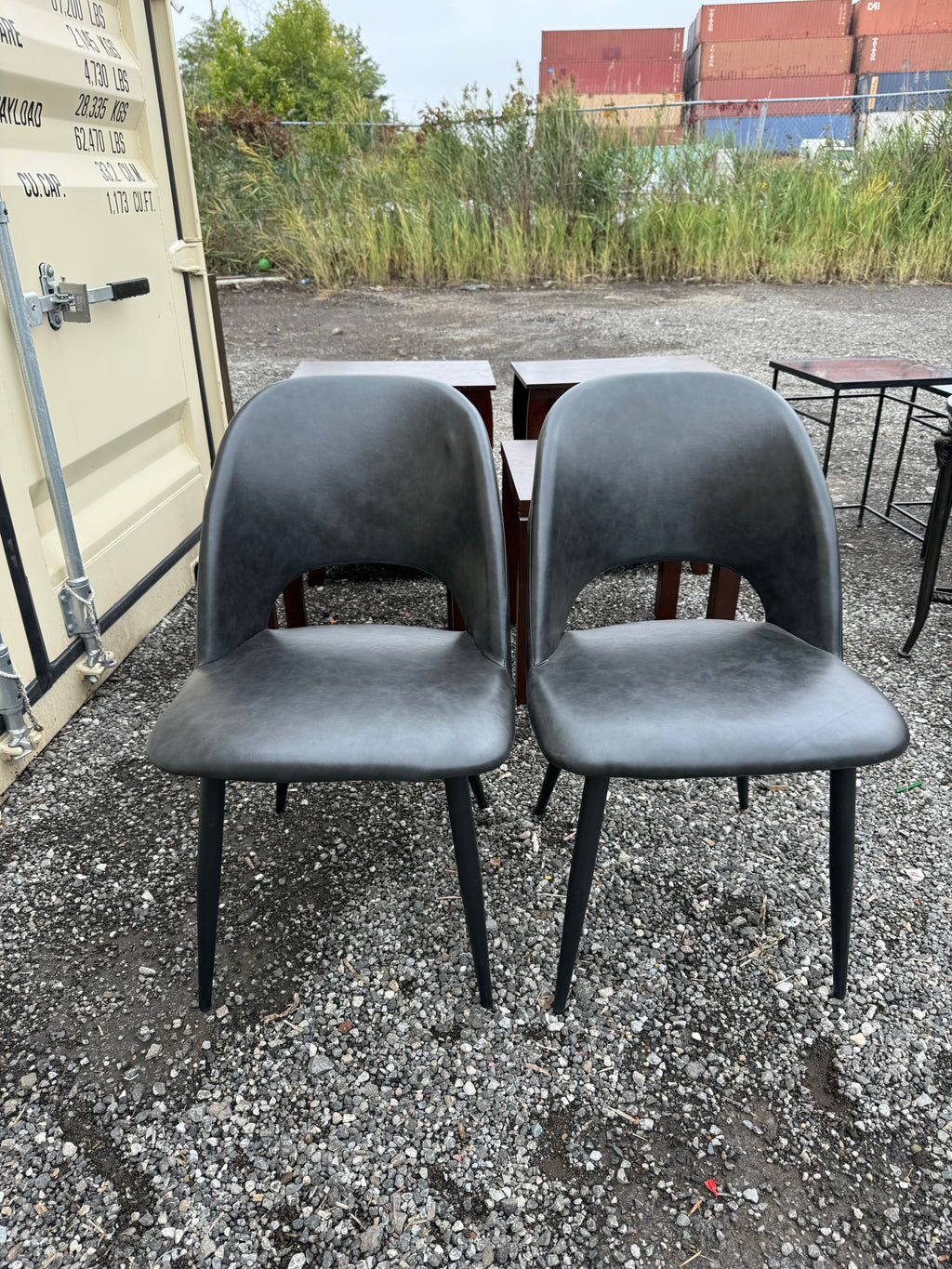 Set of 2 Grey/Black Faux Leather Chairs