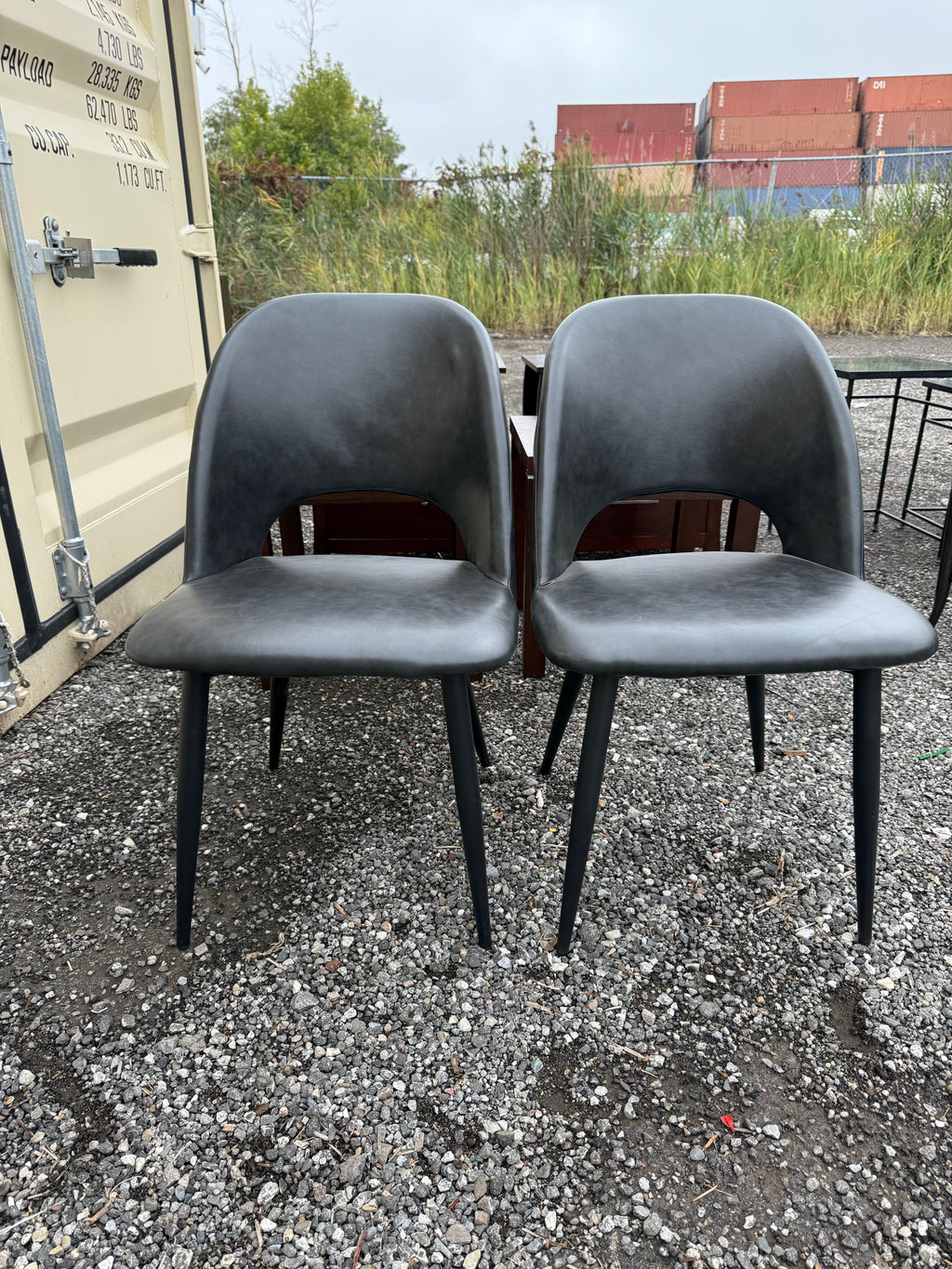Set of 2 Grey/Black Faux Leather Chairs