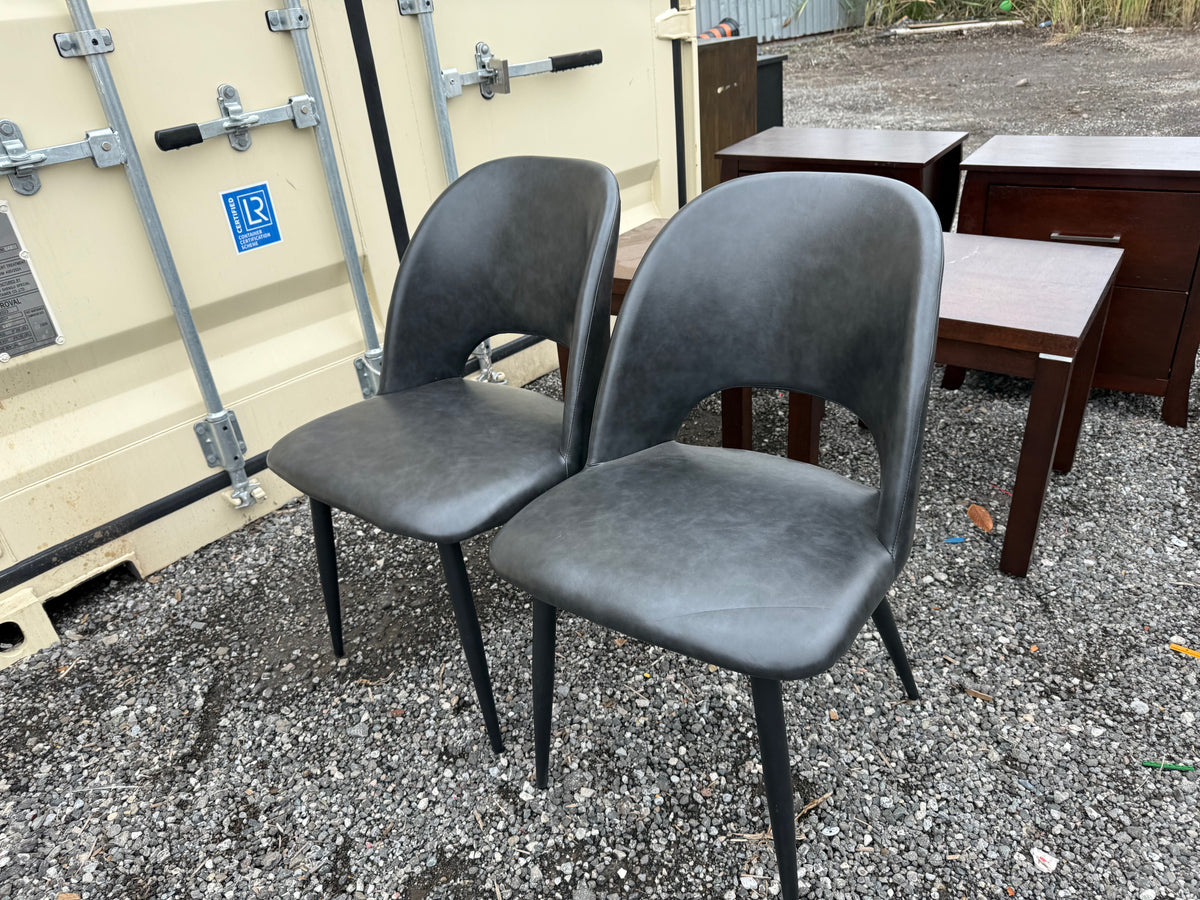 Set of 2 Grey/Black Faux Leather Chairs