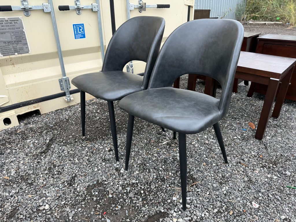 Set of 2 Grey/Black Faux Leather Chairs