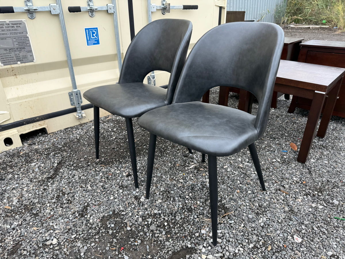 Set of 2 Grey/Black Faux Leather Chairs