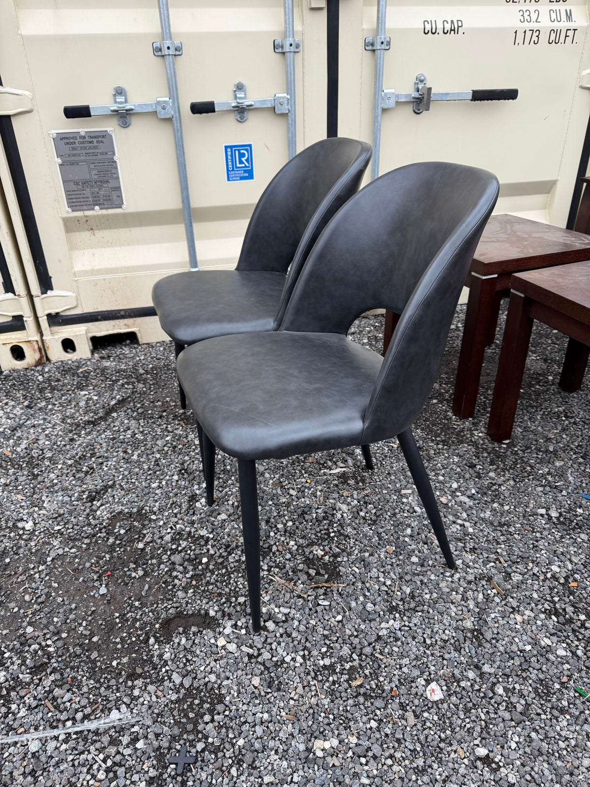 Set of 2 Grey/Black Faux Leather Chairs