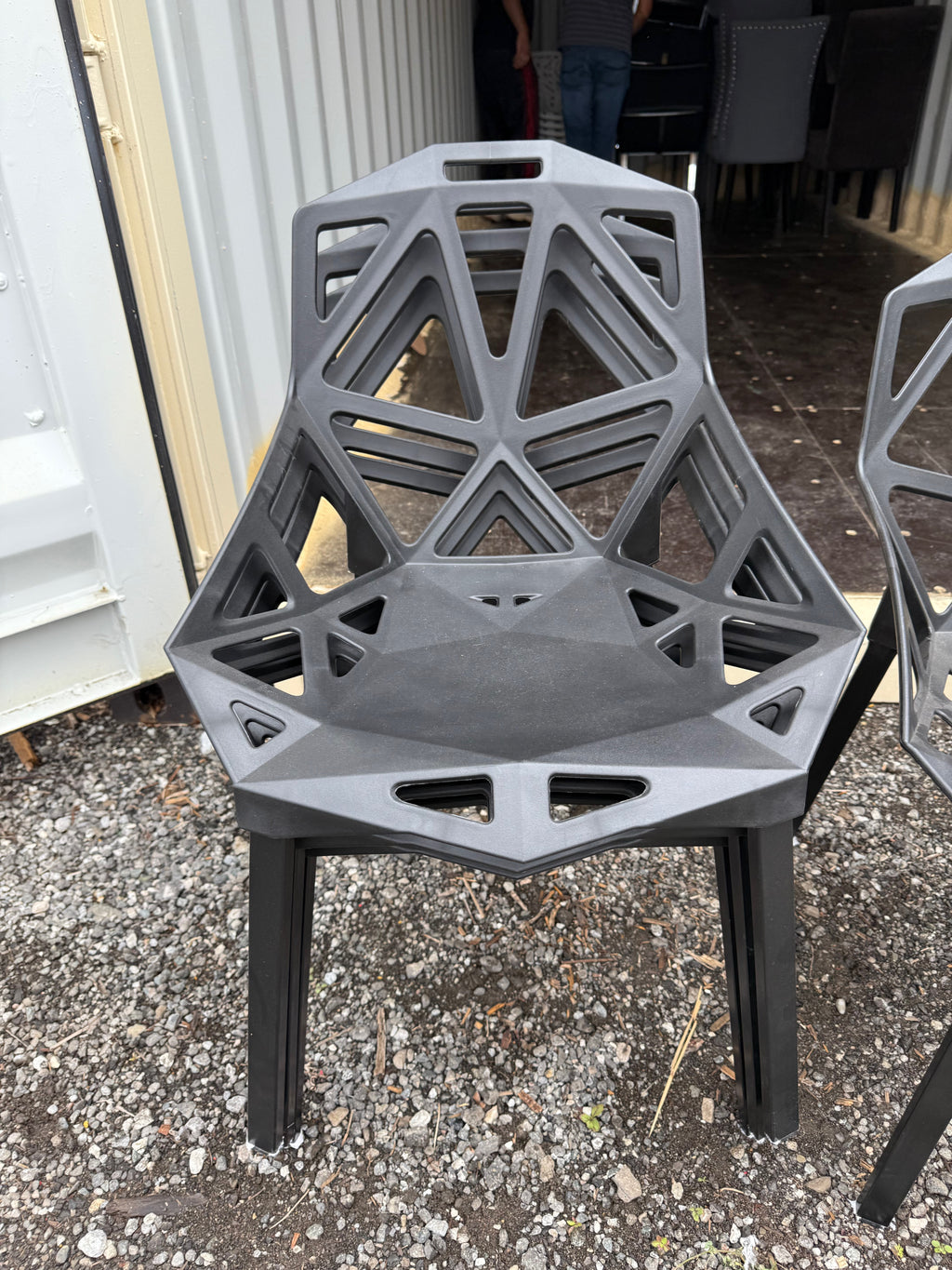 Set of 4 Black Plastic Stackable Chairs