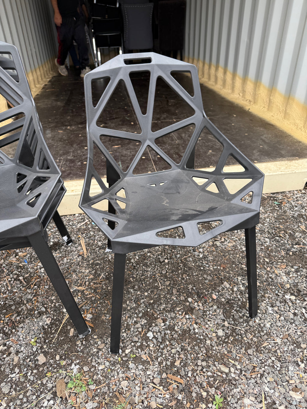Set of 4 Black Plastic Stackable Chairs