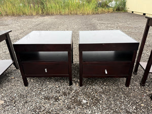 Pair of Dark Wood Nightstands with Glass Top