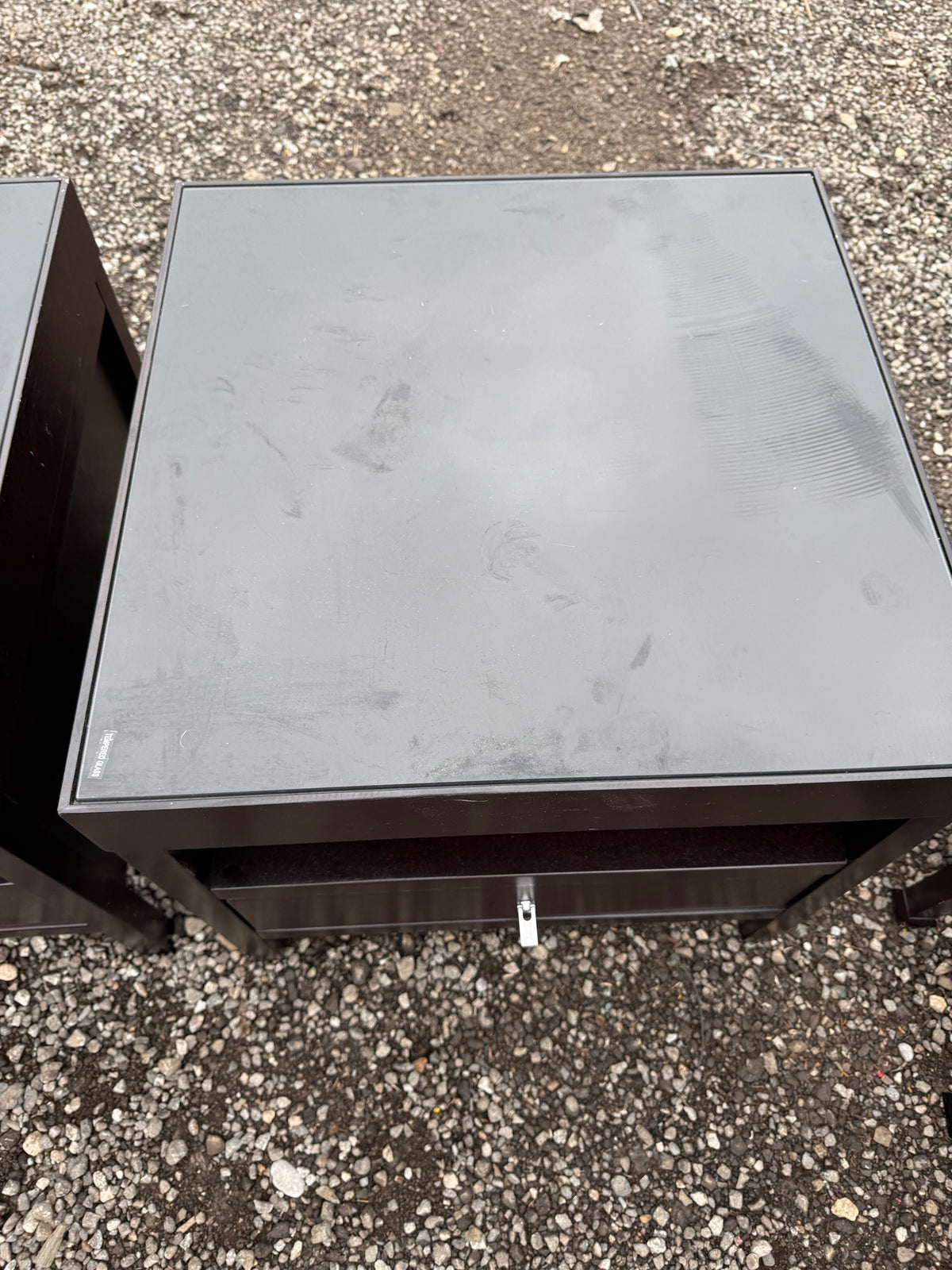 Pair of Dark Wood Nightstands with Glass Top