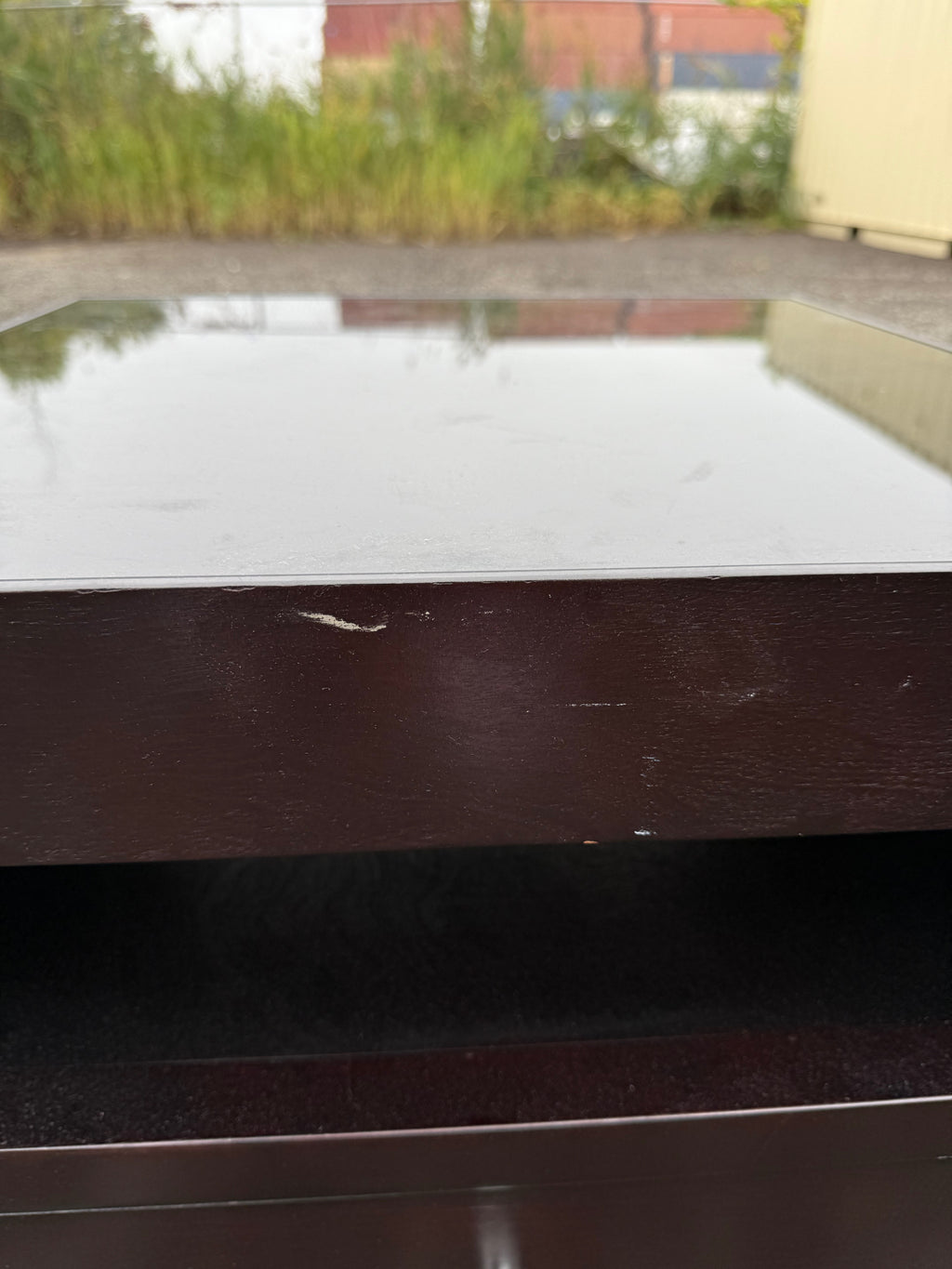 Pair of Dark Wood Nightstands with Glass Top