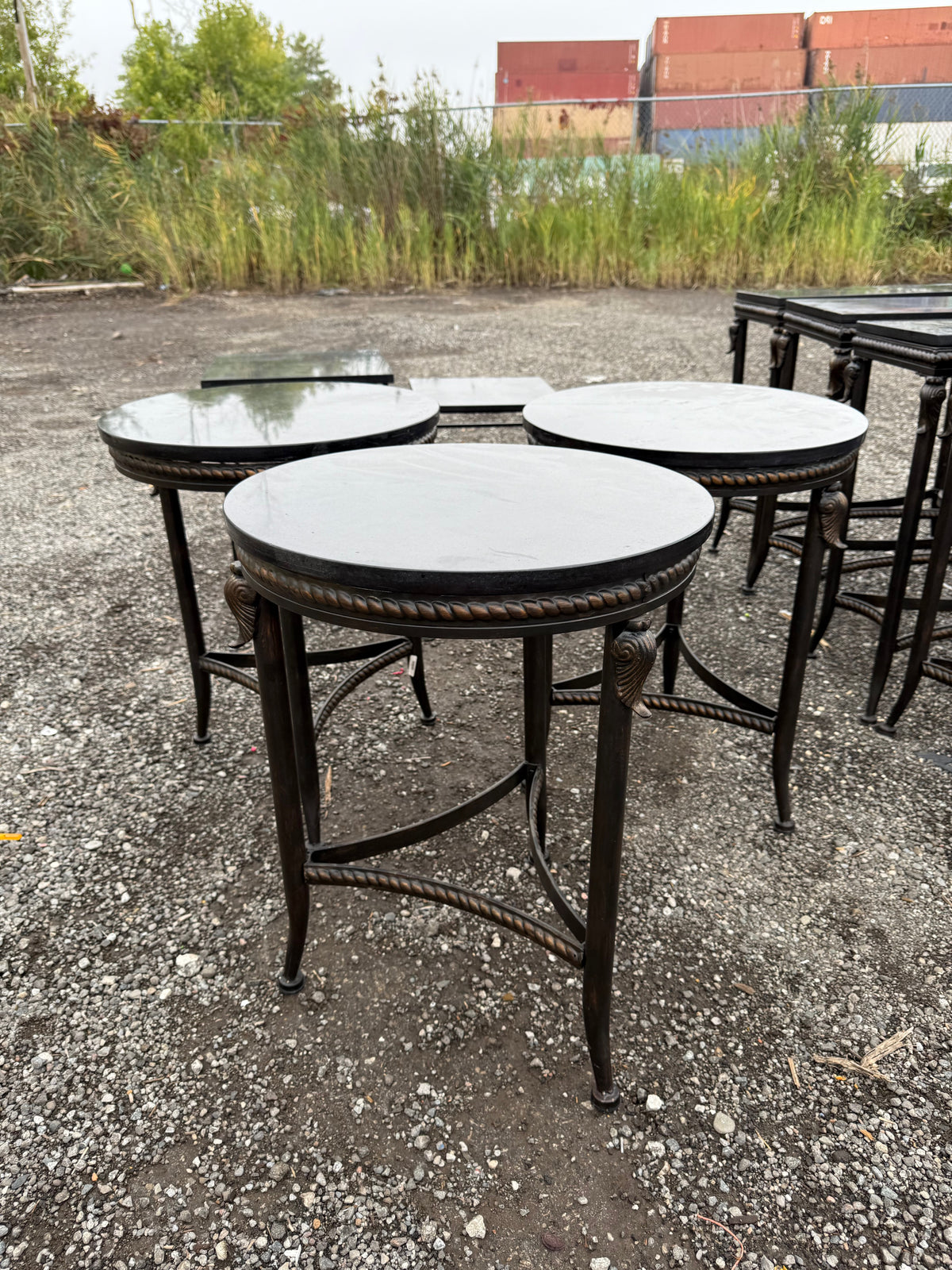 Round Wrought Iron Side Table with Granite Top (*3 Available- priced individually)