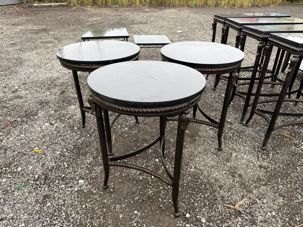 Round Wrought Iron Side Table with Granite Top (*3 Available- priced individually)