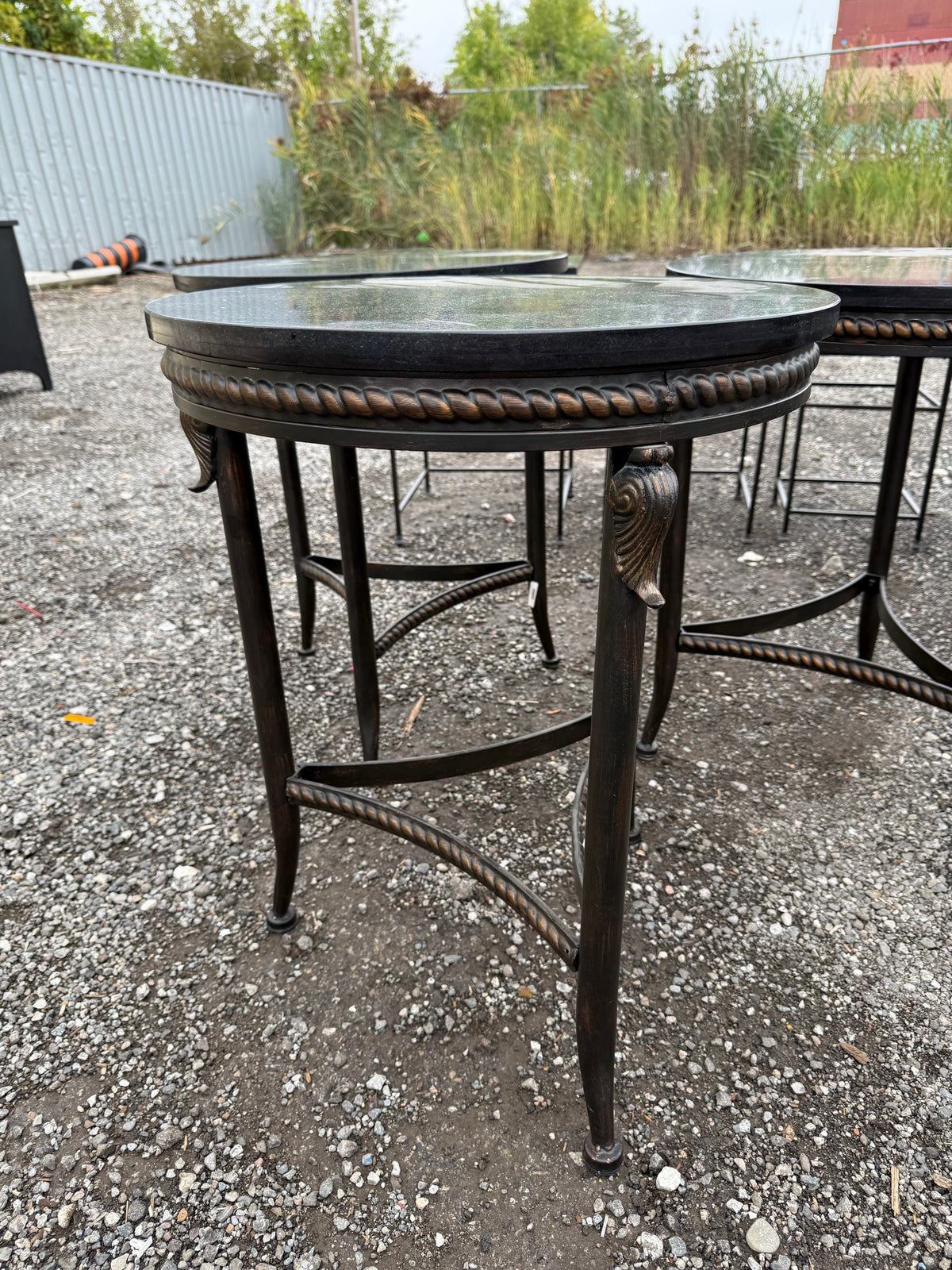 Round Wrought Iron Side Table with Granite Top (*3 Available- priced individually)