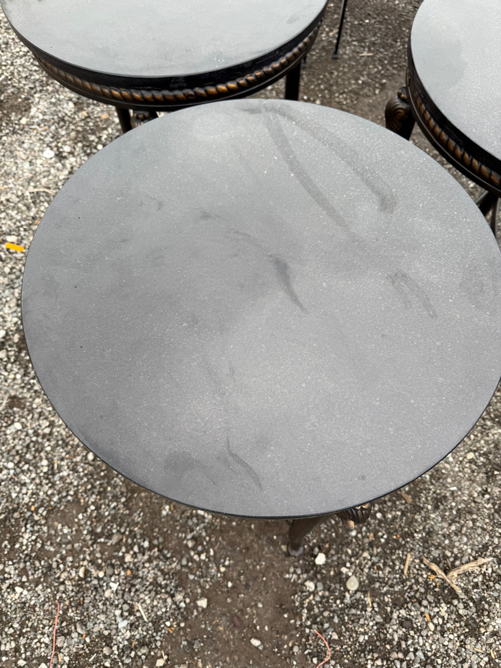 Round Wrought Iron Side Table with Granite Top (*3 Available- priced individually)