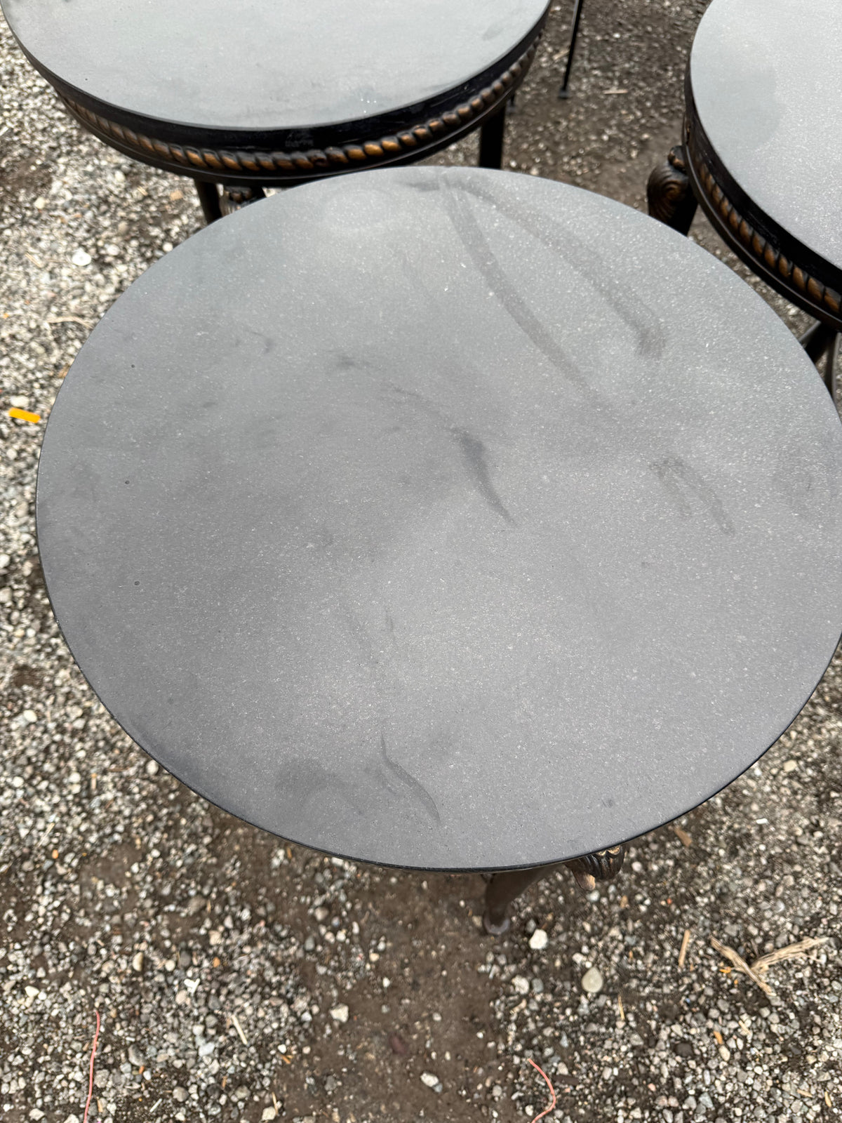Round Wrought Iron Side Table with Granite Top (*3 Available- priced individually)