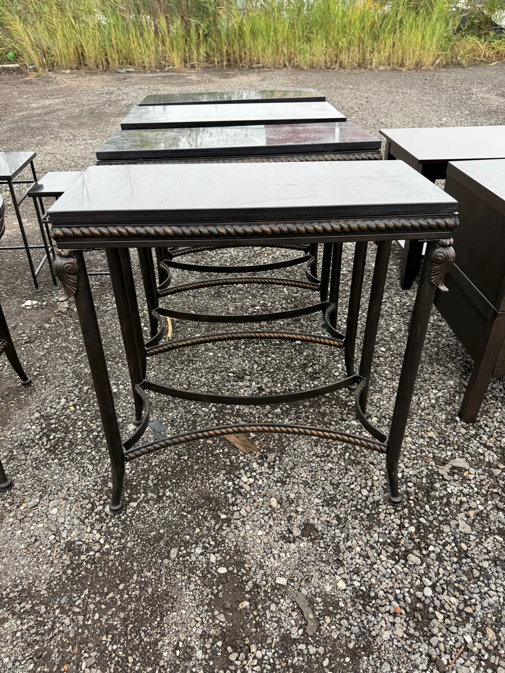 Wrought Iron Small Console Table with Granite Top (*4 Available- priced individually)