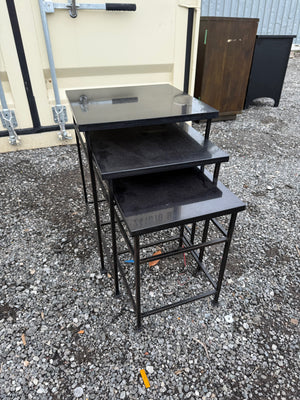 3pc Granite Top Nesting Tables, Black Metal Frame
