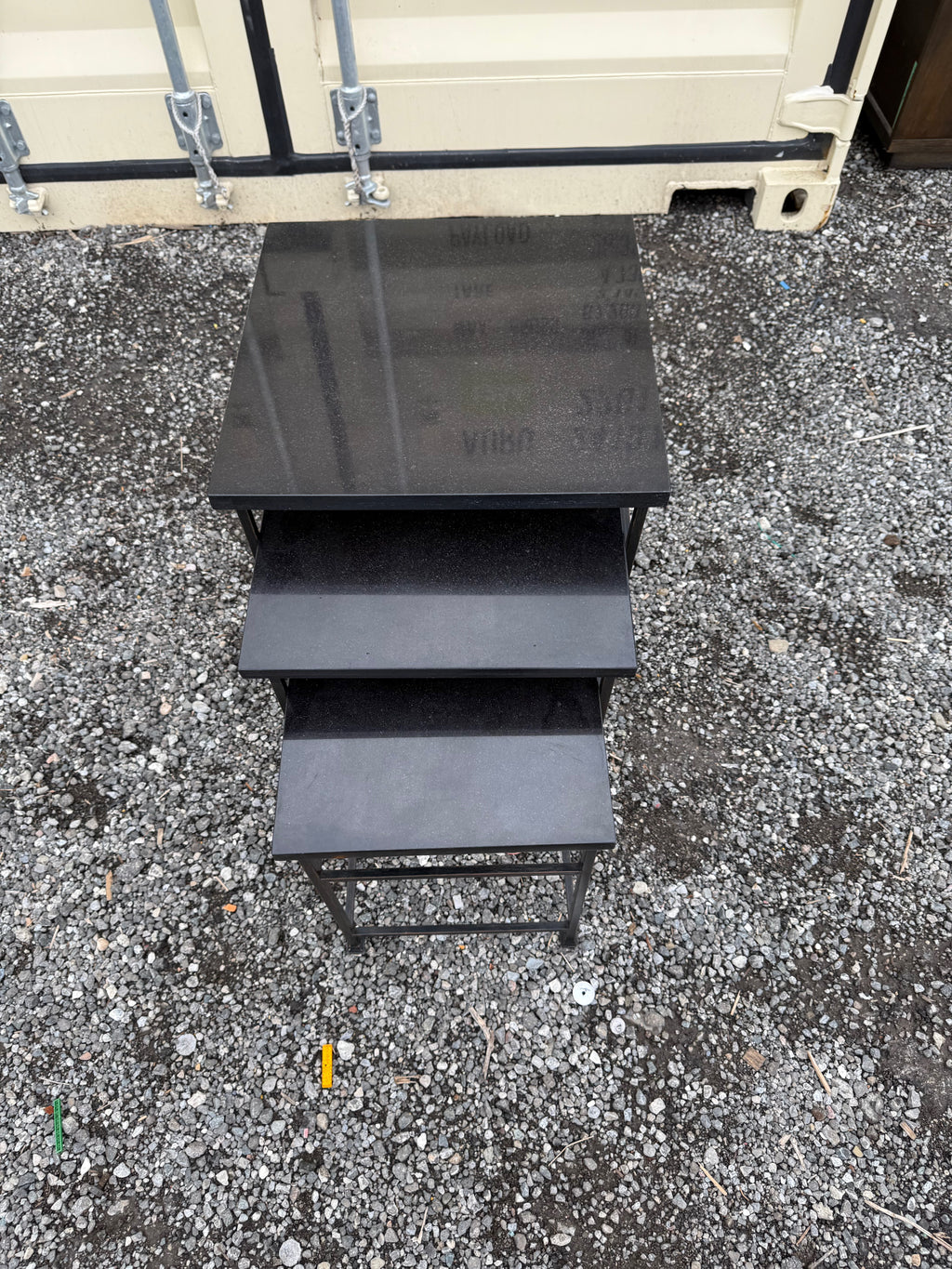3pc Granite Top Nesting Tables, Black Metal Frame