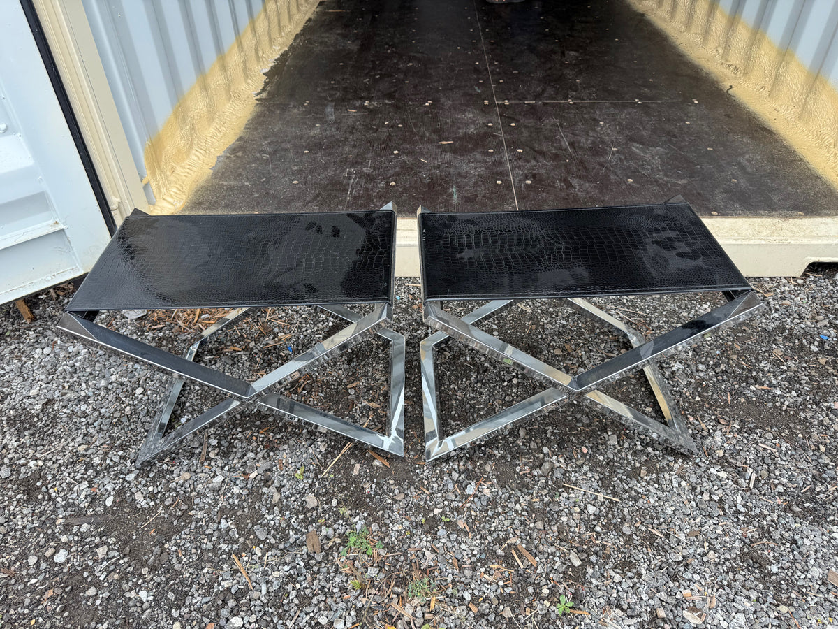 2 Chrome Stools w/ Croc Pattern