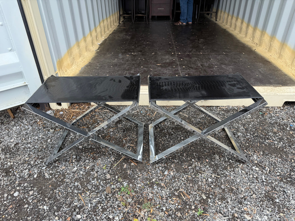 2 Chrome Stools w/ Croc Pattern