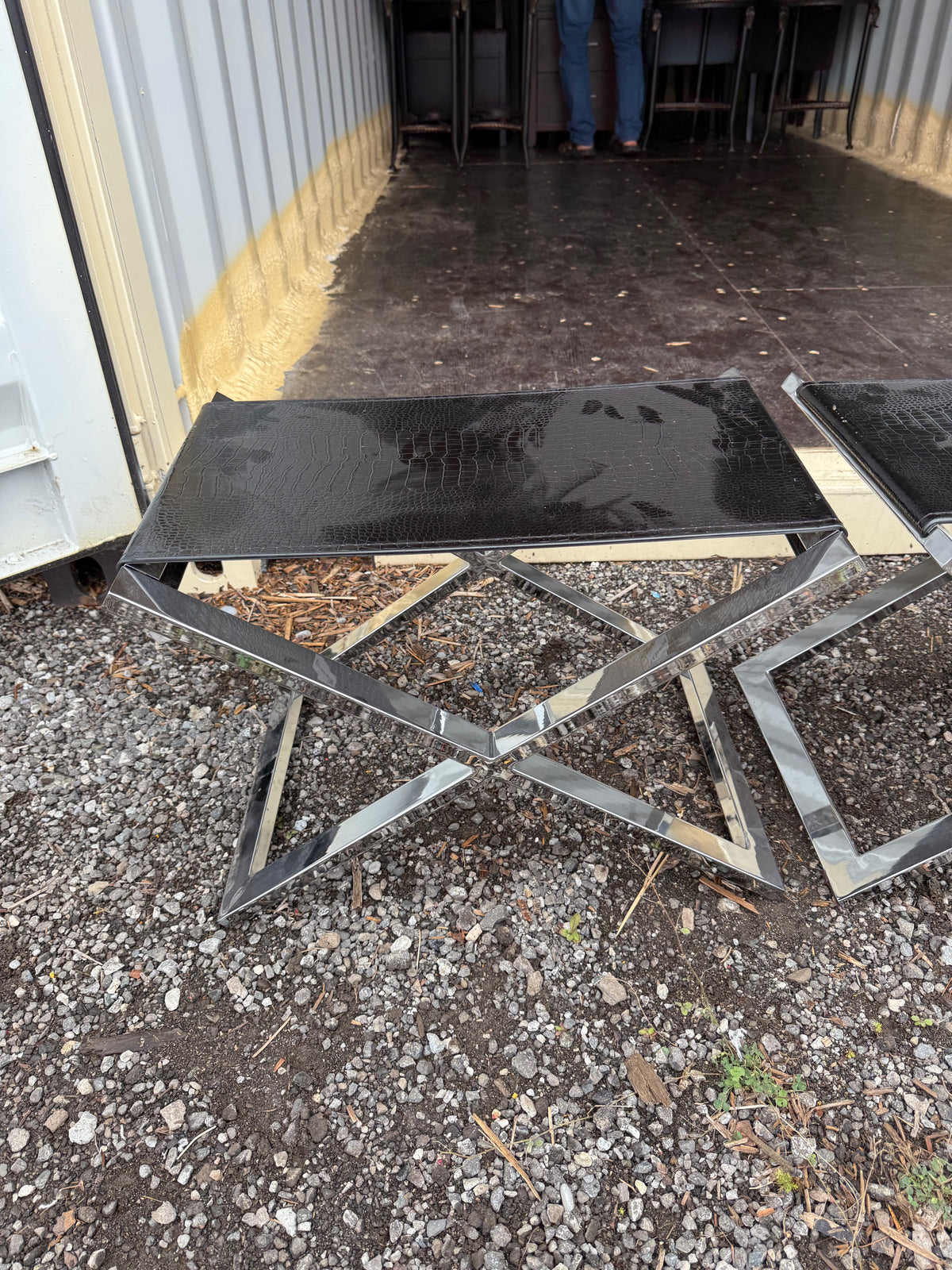 2 Chrome Stools w/ Croc Pattern