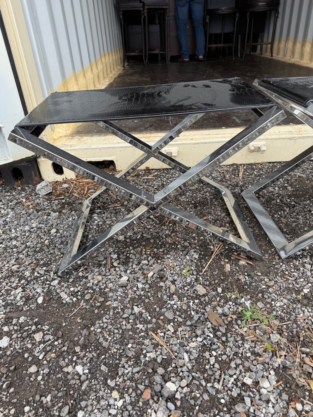 2 Chrome Stools w/ Croc Pattern