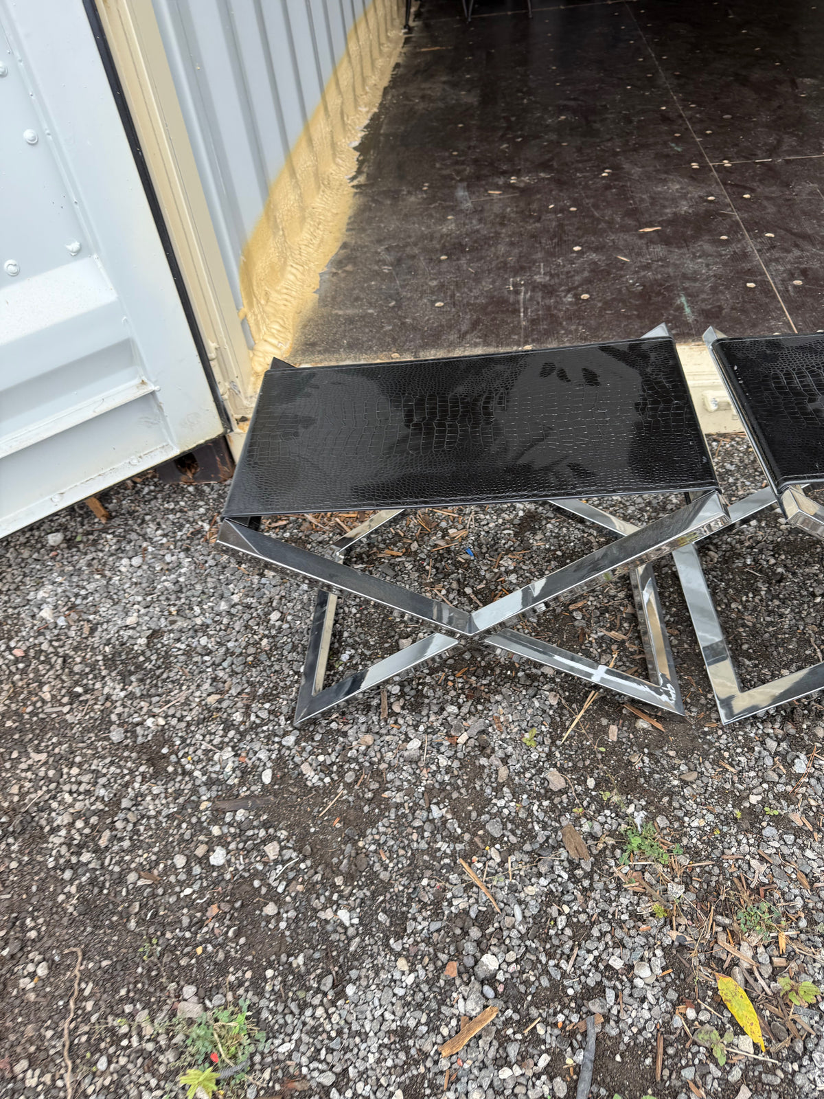 2 Chrome Stools w/ Croc Pattern