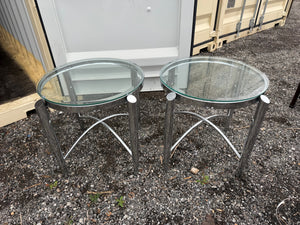Pair of Round Chrome and Glass Side Tables
