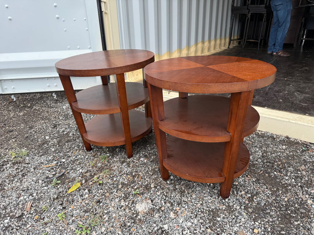 Pair of Round Wood 3-Tier End Tables