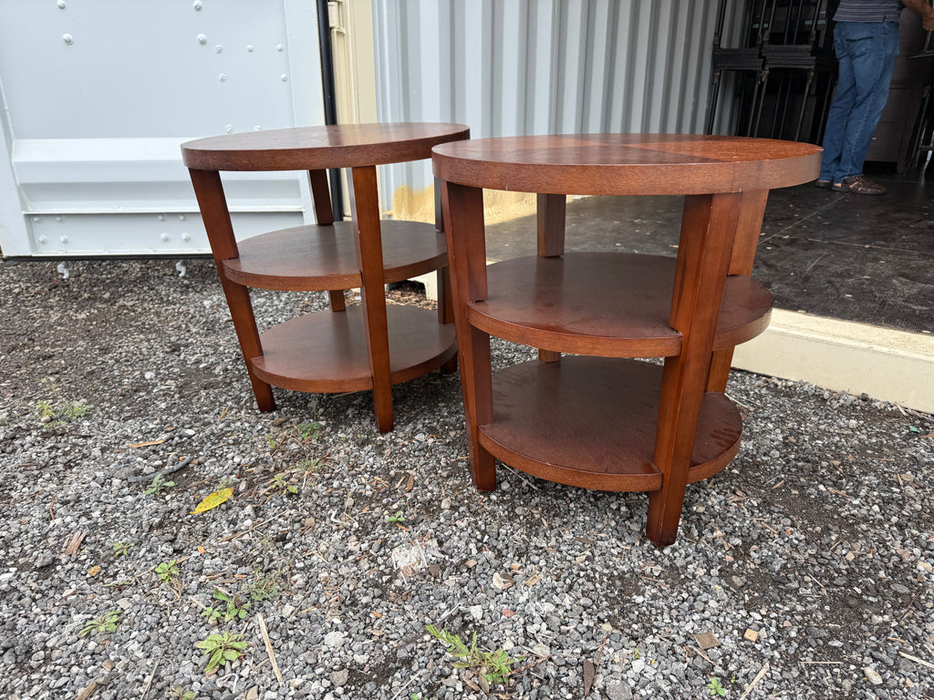 Pair of Round Wood 3-Tier End Tables