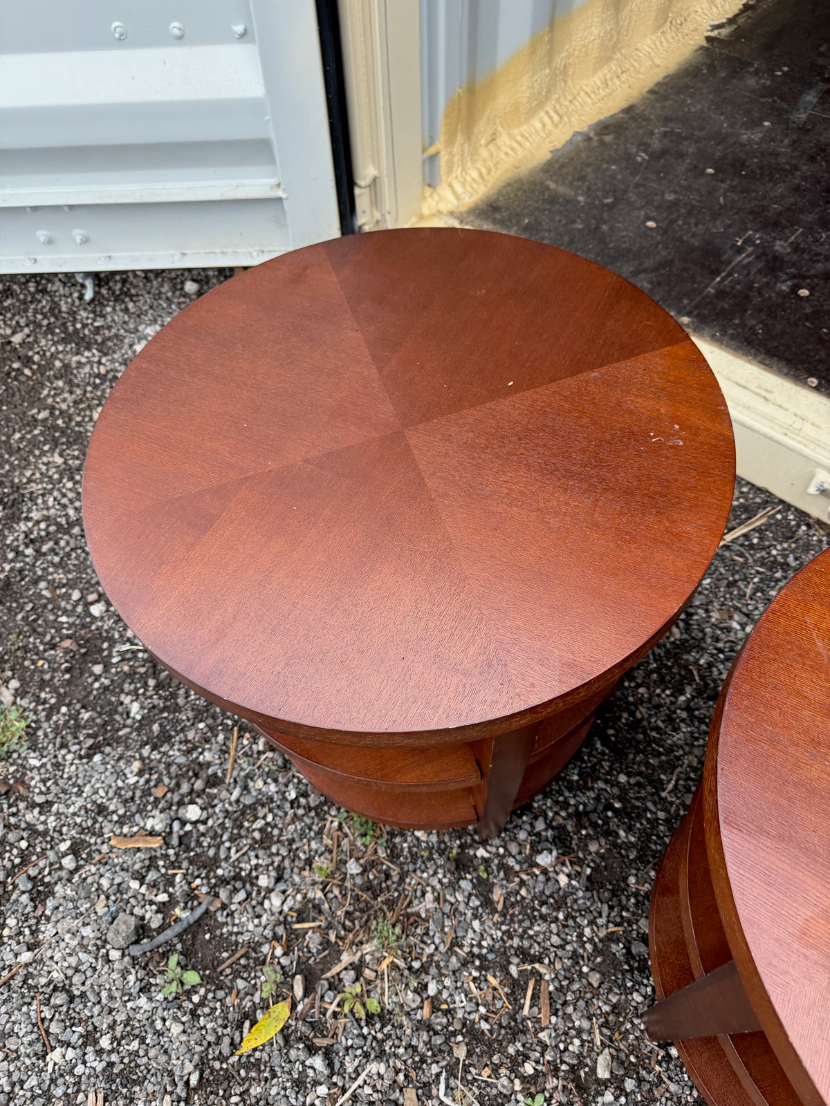 Pair of Round Wood 3-Tier End Tables