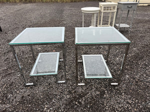 Pair of Chrome and Glass 2-Tier End Side Tables