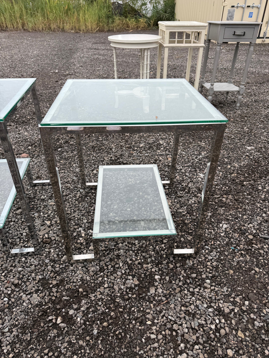 Pair of Chrome and Glass 2-Tier End Side Tables