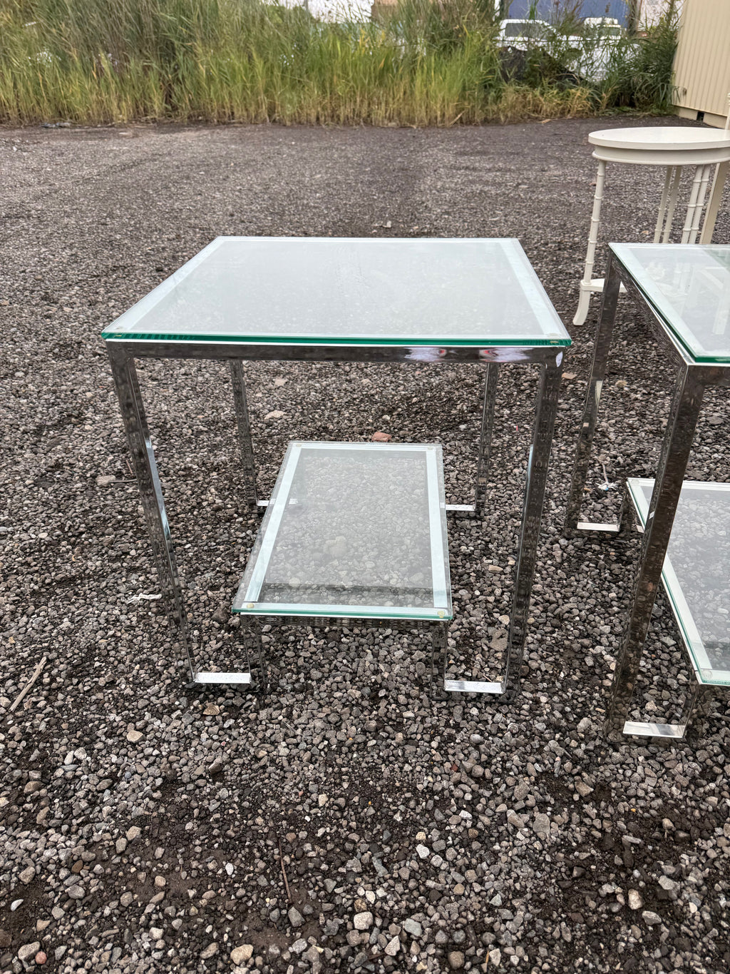 Pair of Chrome and Glass 2-Tier End Side Tables