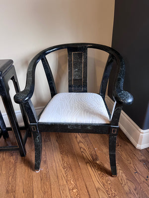 Black Lacquered Horseshoe Chair with Matching Pedestal Table
