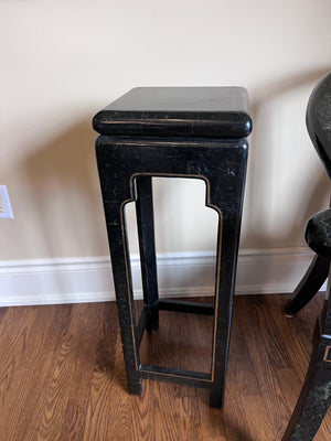 Black Lacquered Horseshoe Chair with Matching Pedestal Table