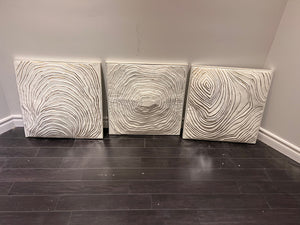 Set of 3 Wall Art Metal Raised Lines