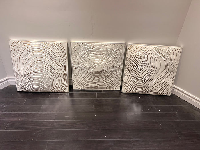 Set of 3 Wall Art Metal Raised Lines