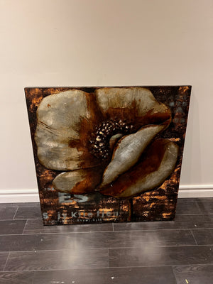 Wall Art Metal and Wood Bronze Tones Flower