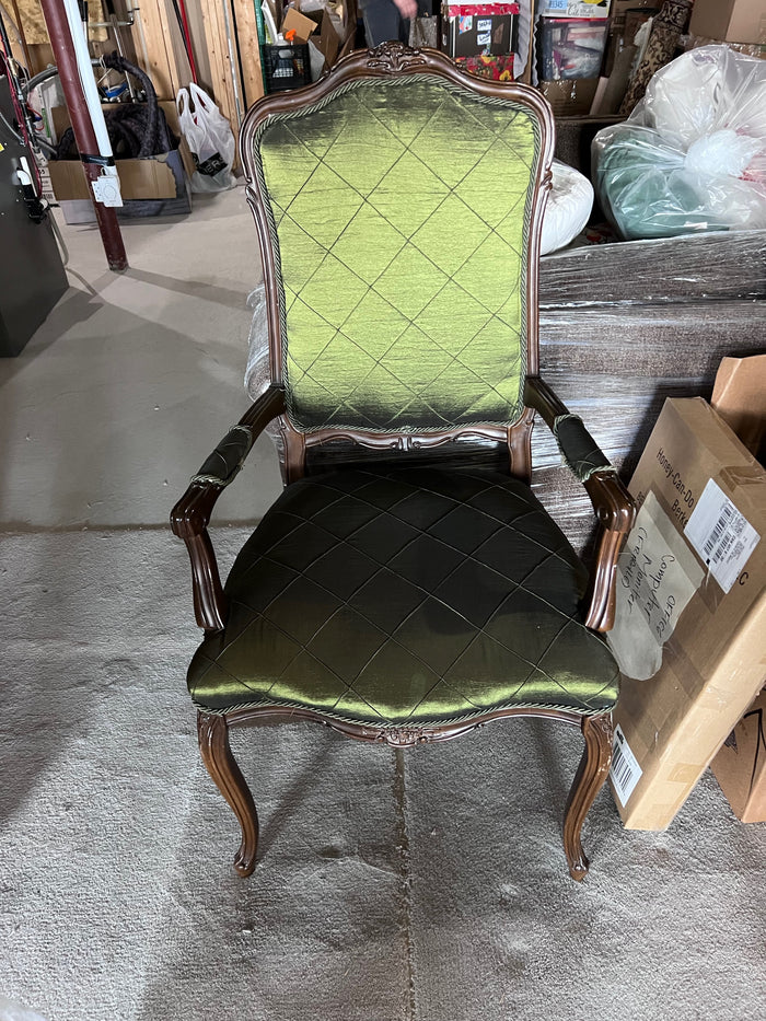 Pair of Green Silk Wood Frame Armchairs