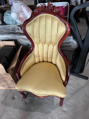 Beige Silk Wood Frame Armchair