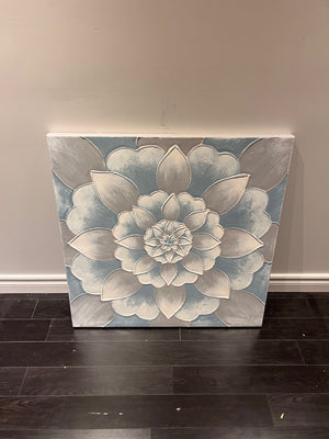 Wall Art Blue, White, Grey Flower